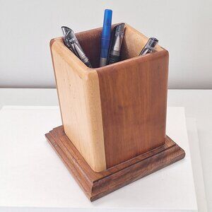 Vintage wood pencil and pen holder cup